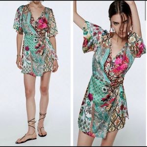 Zara Printed Wrap Front Mini Paisley Dress